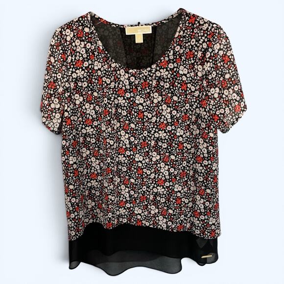 Michael Kors Tops - Michael Kors Women's Floral Short Sleeve Split Back Sheer Layers Size Medium